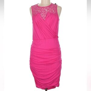 NWT Cynthia Steffe Hot Pink Lace Yoke Ruched Sheath Dress